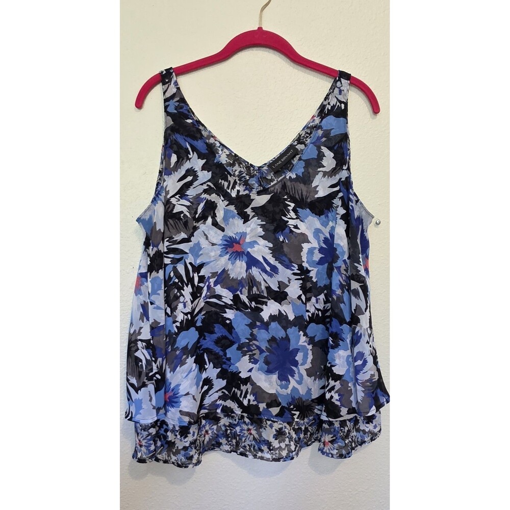 Blue Floral Flowy Sleeveless Blouse Chiffon Lined Tank Top Lane Bryant Size 14